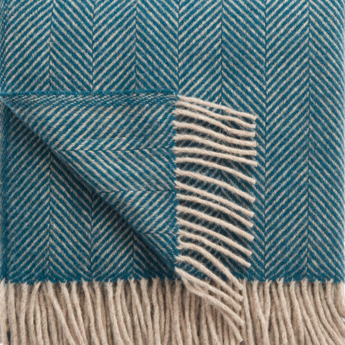 Herringbone Pure Wool Teal Throw - winter, product view | Soak and Sleep