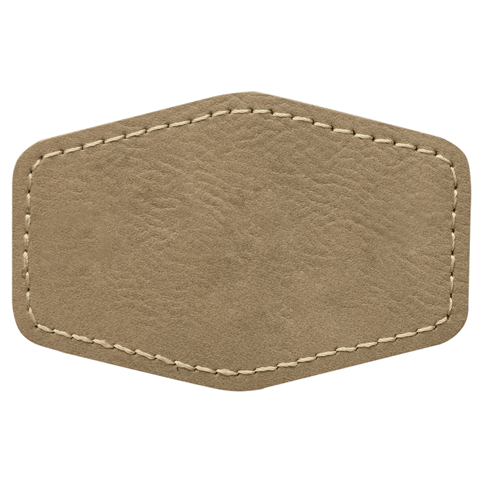 3" x 2" Hex Light Brown Leatherette Patch with Adhesive