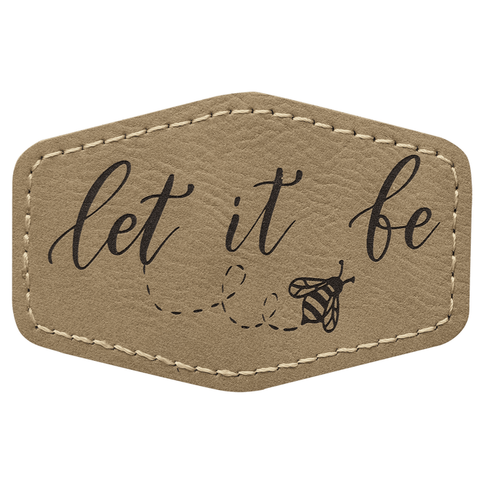 3" x 2" Hex Light Brown Leatherette Patch with Adhesive