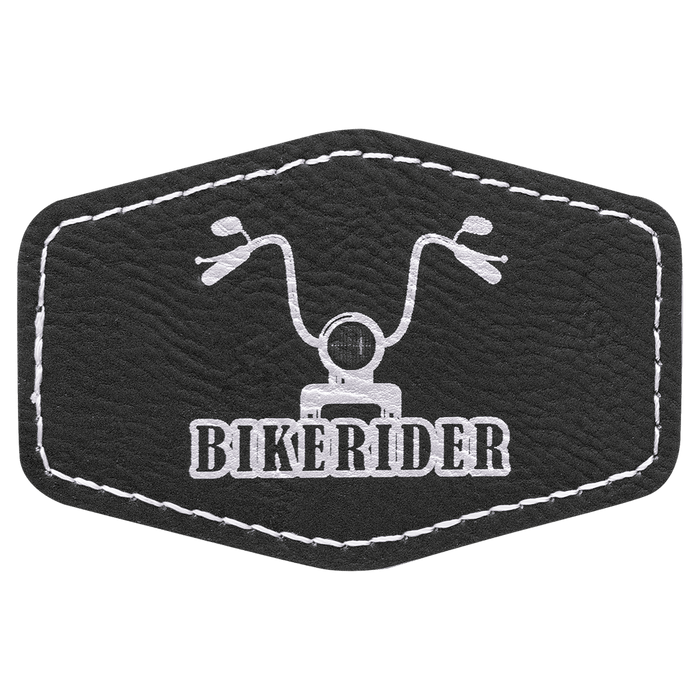 3" x 2" Hex Black/Silver Leatherette Patch with Adhesive