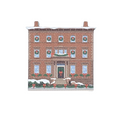A decorative block featuring the John Tucker Daland House, depicted with holiday decorations.
