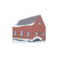 Decorative wood block of the Quaker Meeting House decorated for the holidays.