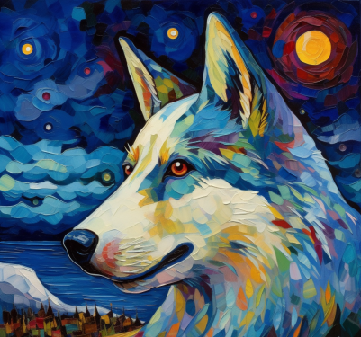 Husky and Starry Sky