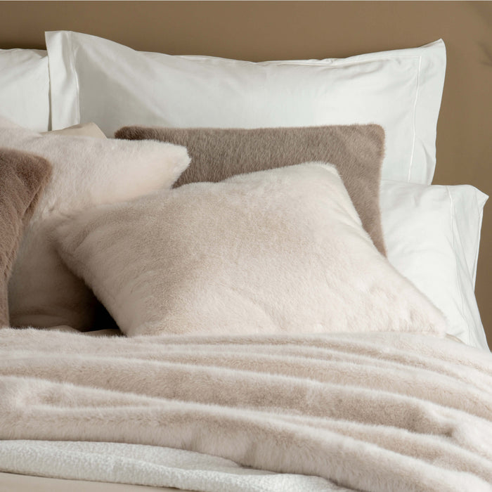 Ivory Faux Fur Cushions - winter, double, close-up detail 1 | Soak and Sleep