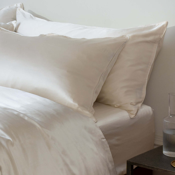 Ivory Pure Mulberry Silk Bedding & Bed Sheets in a styled bedroom 2 | Soak and Sleep