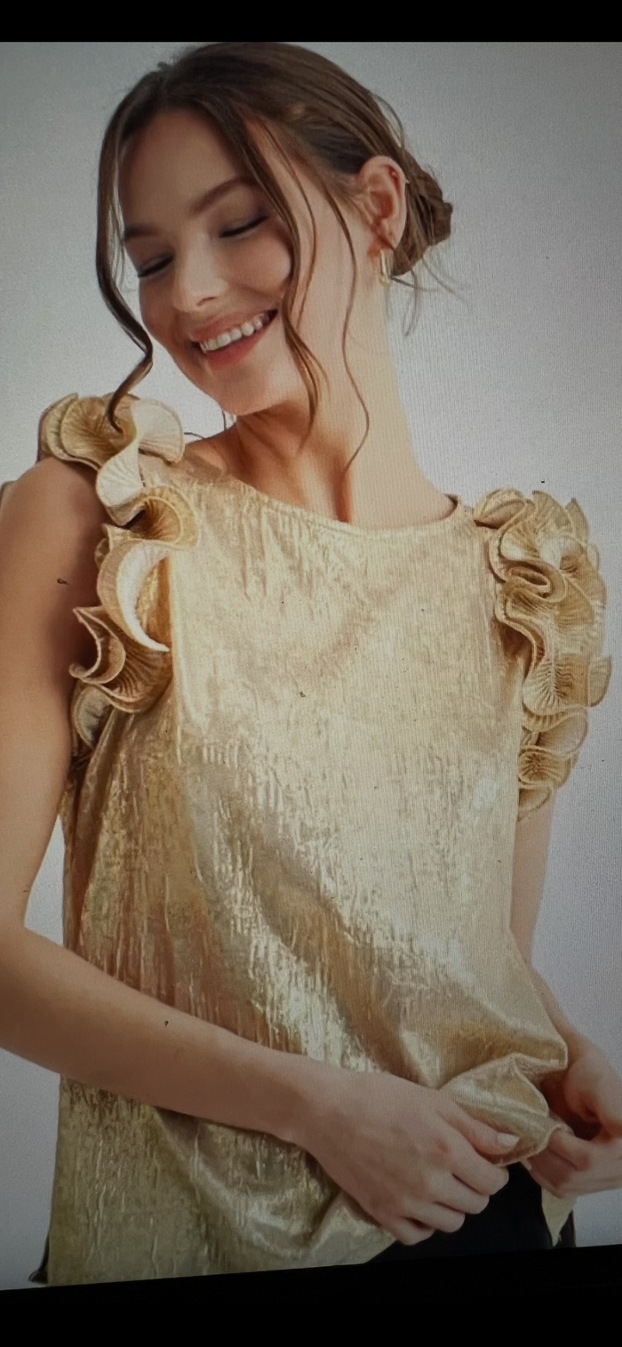 Jodifl-Gold Ruffle Top Polyester