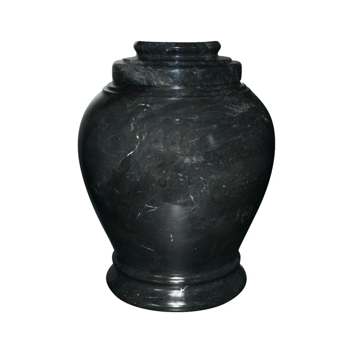 Large/Adult 220 Cubic Inches Love Ebony Black Colored Marble Funeral Cremation Urn
