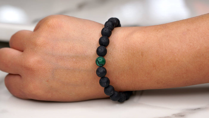 Lava Stone and Malachite Handmade Bracelet | Wrist Mala - Lucky Thanka