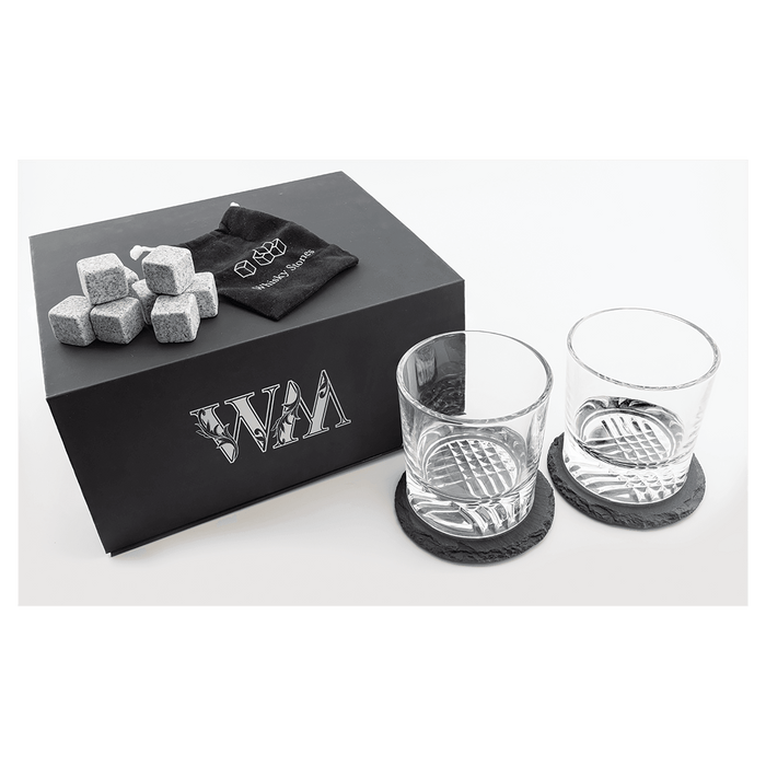 LazerBurst Whiskey Set w/2 Glasses,2 Coasters, and 8 Stones