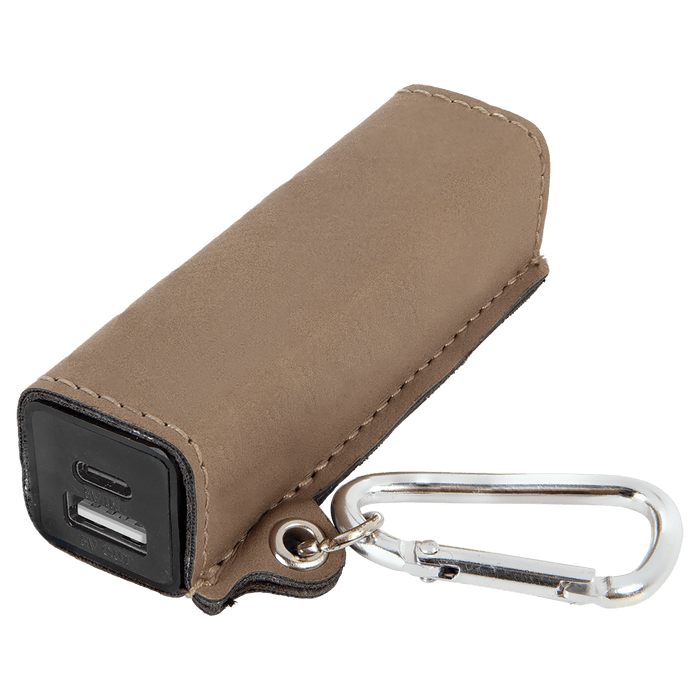 Light Brown Leatherette 2200 mAh Power Bank with USB-C Cord