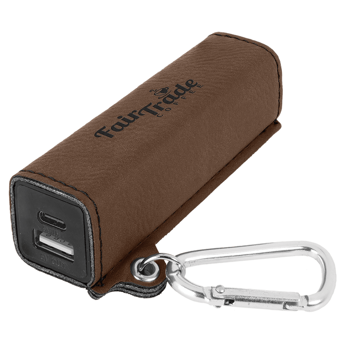 Dark Brown Leatherette 2200 mAh Power Bank with USB-C Cord