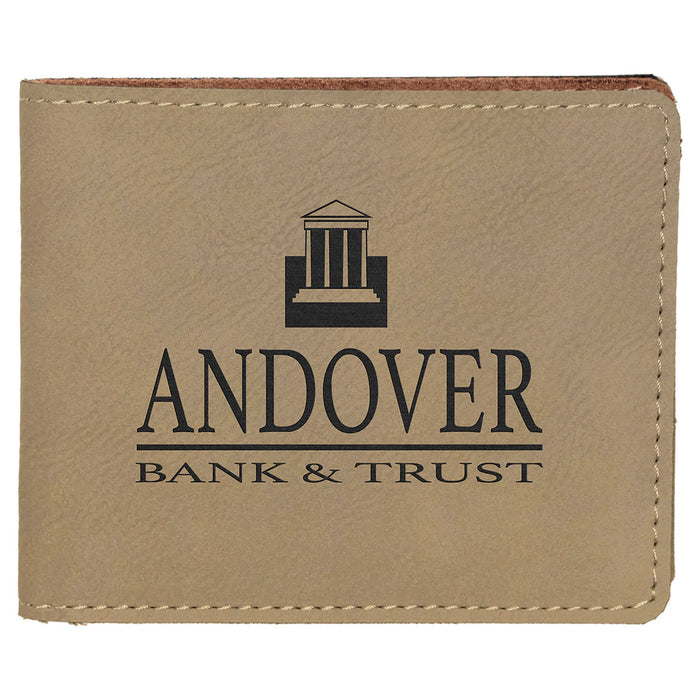 4.5" x 3.5" Light Brown Leatherette Bifold Wallet