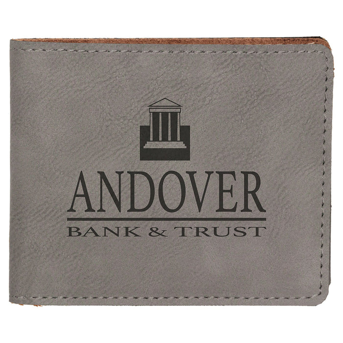4.5" x 3.5" Gray Leatherette Bifold Wallet