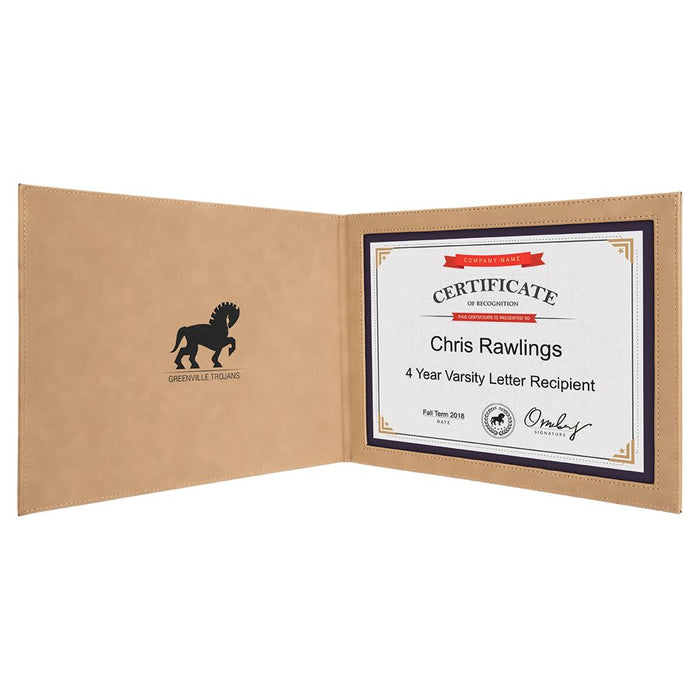 9" x 12" Light Brown Leatherette Certificate Holder