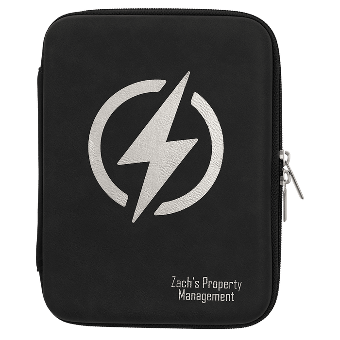 8.5" x 6" x 1.75" Black/Silver Leatherette Cord Case