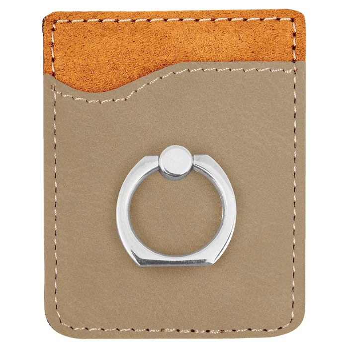 Light Brown Leatherette Phone Wallet with Silver Ring
