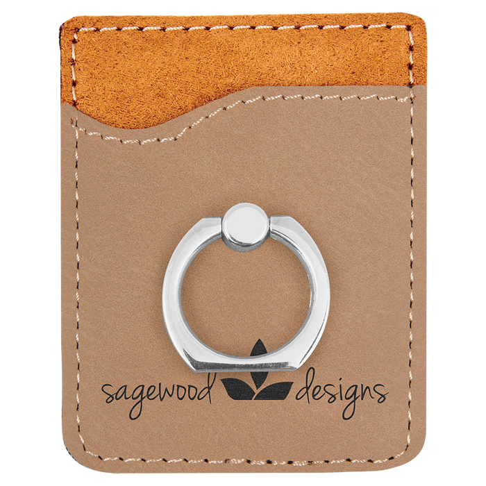 Light Brown Leatherette Phone Wallet with Silver Ring