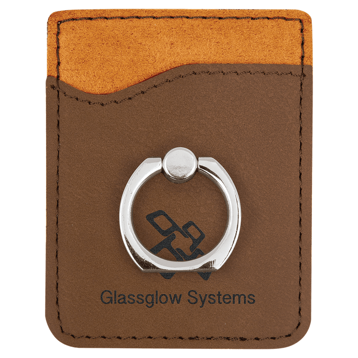 Dark Brown Leatherette Phone Wallet with Silver Ring