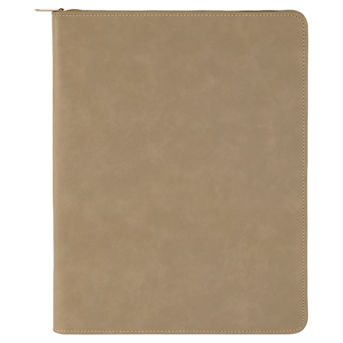 Light Brown w/ Zipper Leatherette Portfolio with Notepad