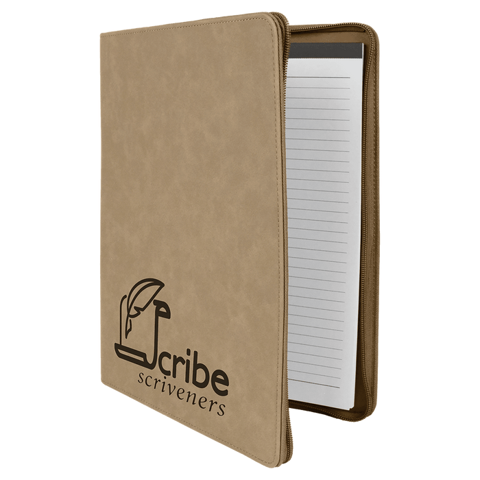 Light Brown w/ Zipper Leatherette Portfolio with Notepad