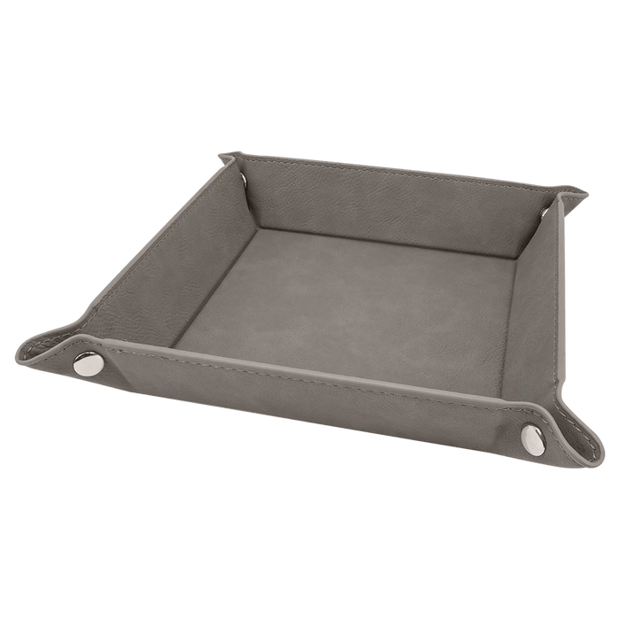 6" x 6" Gray Leatherette Snap Up Tray with Silver Snaps