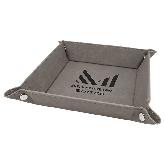 6" x 6" Gray Leatherette Snap Up Tray with Silver Snaps