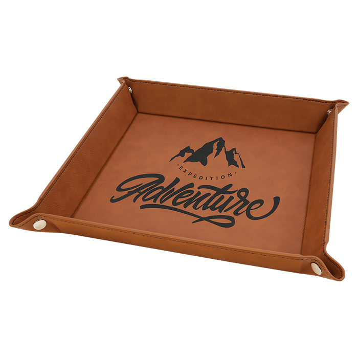 9" x 9" Rawhide Leatherette Snap Up Tray with Silver Snaps
