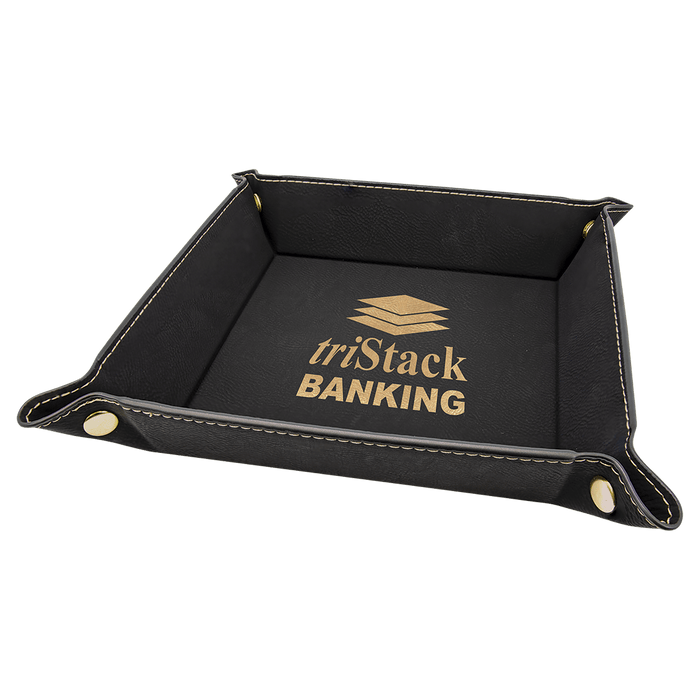 6" x 6" Black/Gold Leatherette Snap Up Tray with Gold Snaps