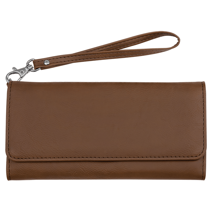 7.5" x 4" Dark Brown Leatherette Wallet with Strap