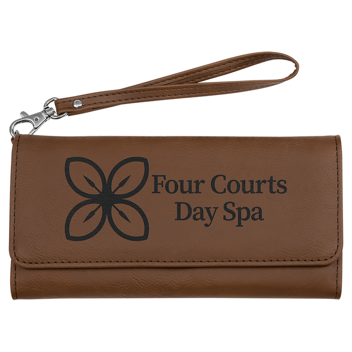 7.5" x 4" Dark Brown Leatherette Wallet with Strap