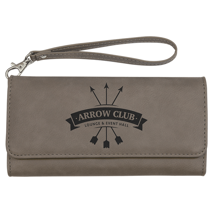 7.5" x 4" Gray Leatherette Wallet with Strap