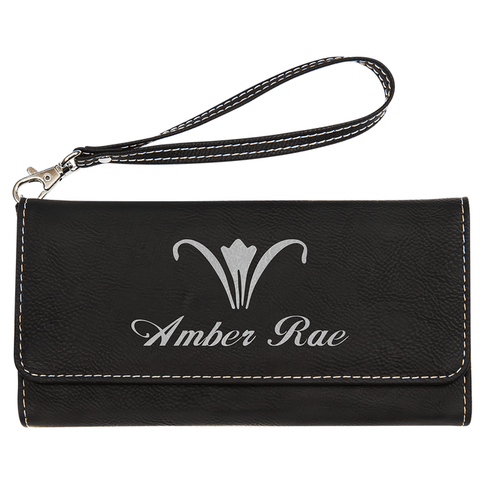 7.5" x 4" Black/Silver Leatherette Wallet with Strap
