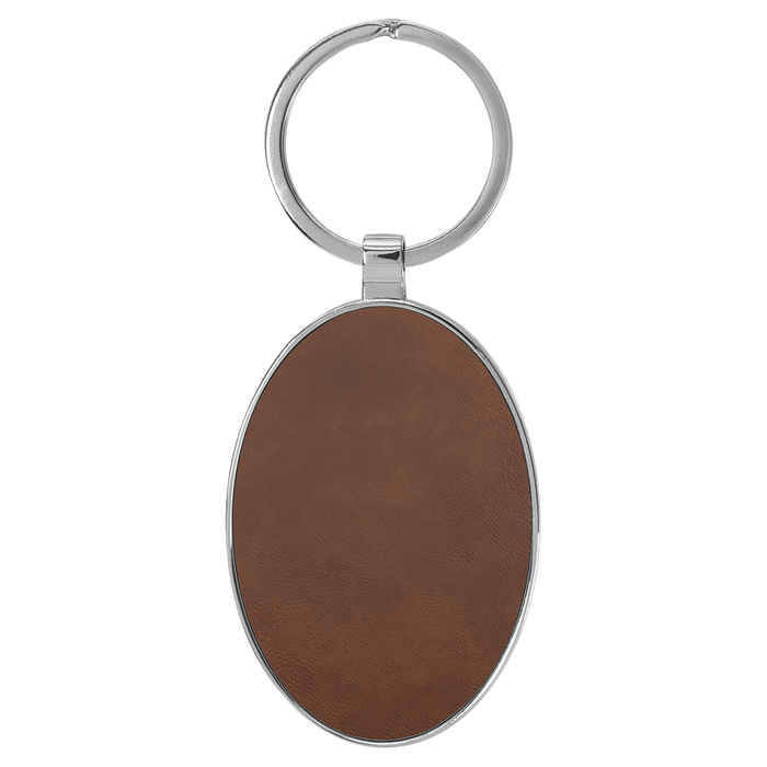 3" x 1.75" Leatherette/Metal Dark Brown Oval Keychain