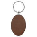 3" x 1.75" Leatherette/Metal Dark Brown Oval Keychain