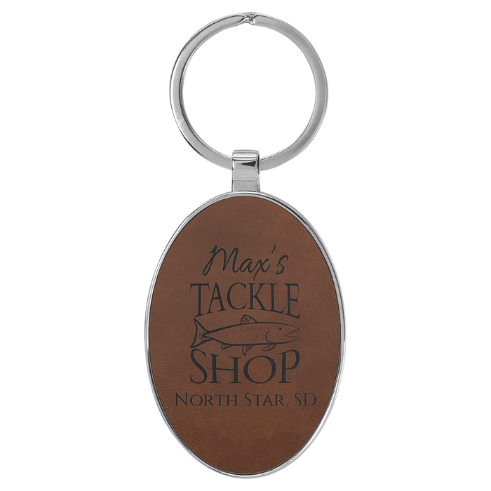 3" x 1.75" Leatherette/Metal Dark Brown Oval Keychain