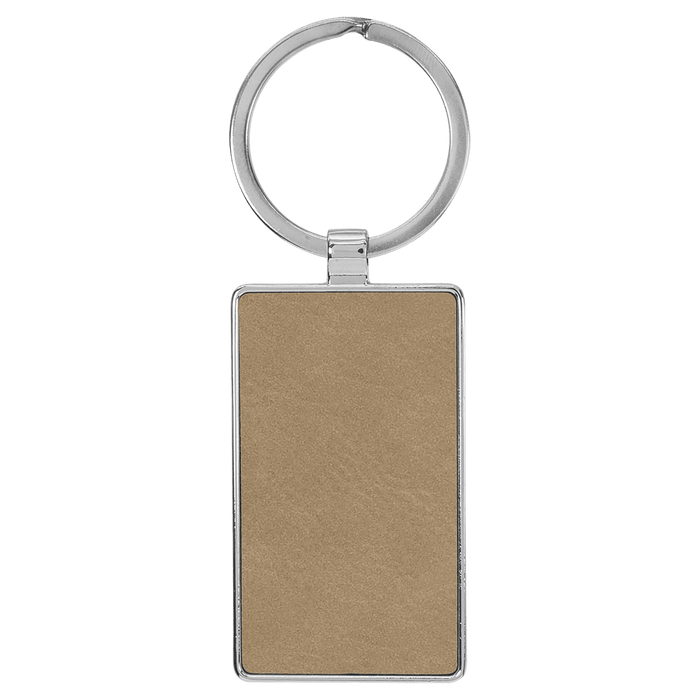 Leatherette/Metal Light Brown Rectangle Keychain