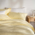 Lemon Yellow French Linen Bedding And Bed Sheets - breathable, bedroom detail | Soak and Sleep