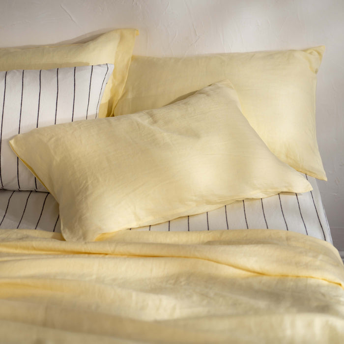 Lemon Yellow French Linen Bedding And Bed Sheets - breathable, close-up detail 1 | Soak and Sleep