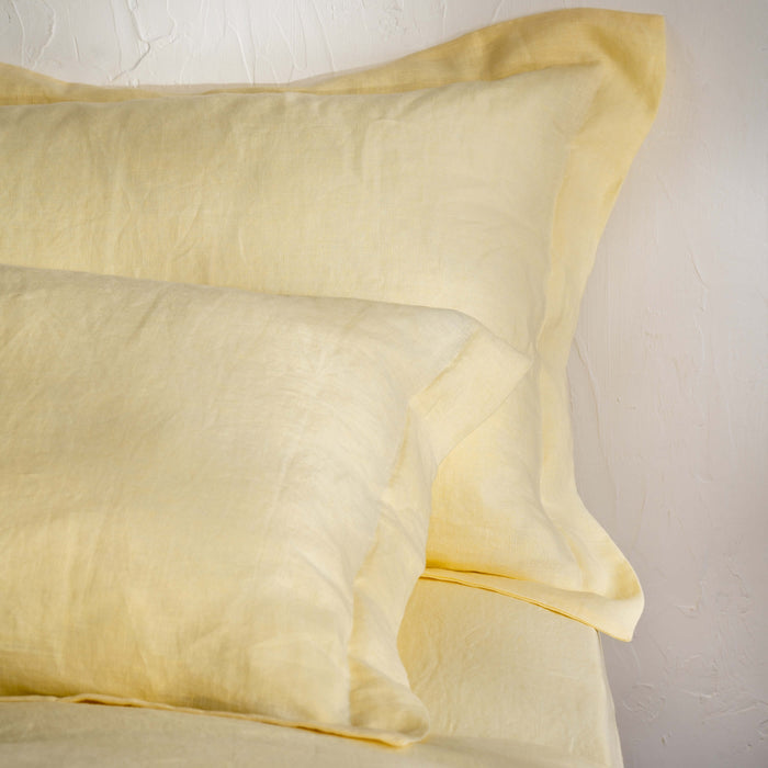 Lemon Yellow French Linen Bedding And Bed Sheets - breathable, close-up detail 2 | Soak and Sleep