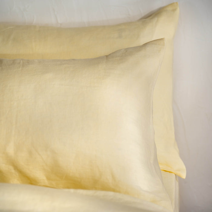 Lemon Yellow French Linen Bedding And Bed Sheets - breathable, close-up detail 3 | Soak and Sleep