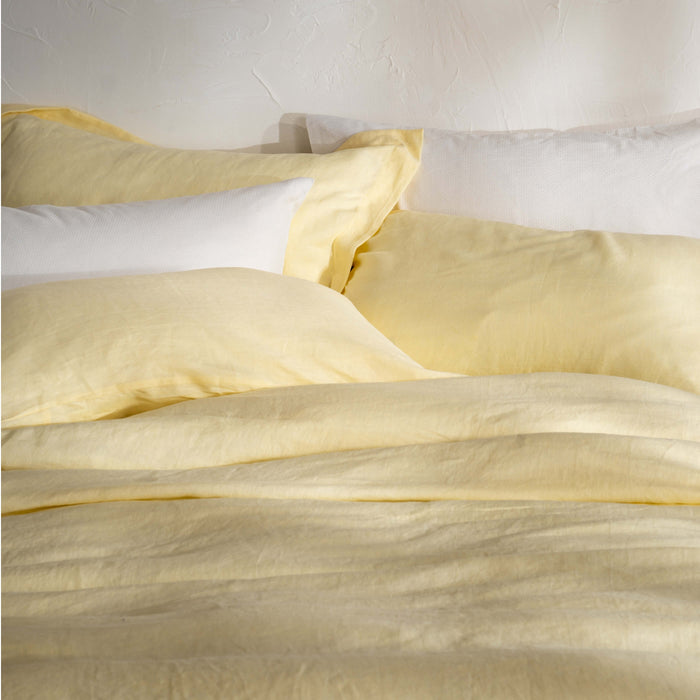Lemon Yellow French Linen Bedding And Bed Sheets - breathable, close-up detail 4 | Soak and Sleep