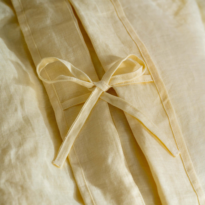 Lemon Yellow French Linen Bedding And Bed Sheets - breathable, close-up detail 5 | Soak and Sleep