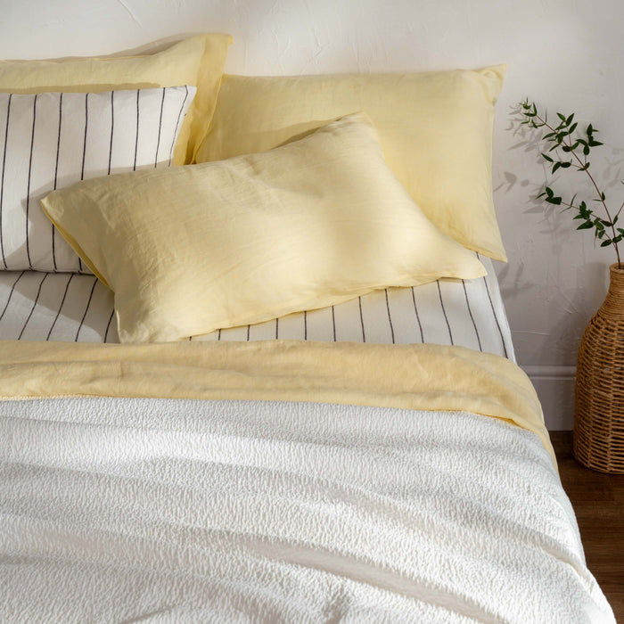Lemon Yellow French Linen Bedding And Bed Sheets - breathable, close-up detail 6 | Soak and Sleep