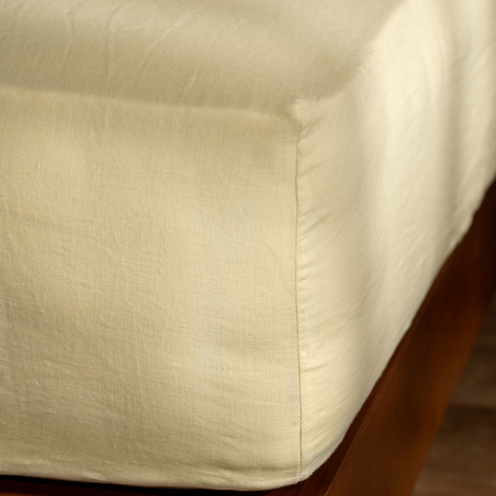 Lemon Yellow French Linen Bedding And Bed Sheets - breathable, close-up detail 7 | Soak and Sleep