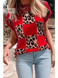 Leopard Checkerboard Short Sleeve Sweater