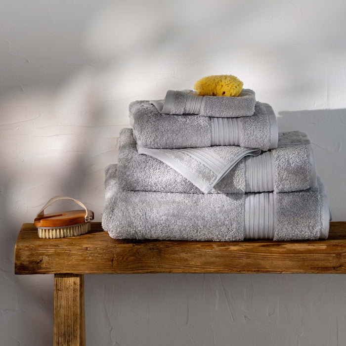 Light Grey Egyptian Cotton Bath Sheet styled in a bedroom | Soak and Sleep