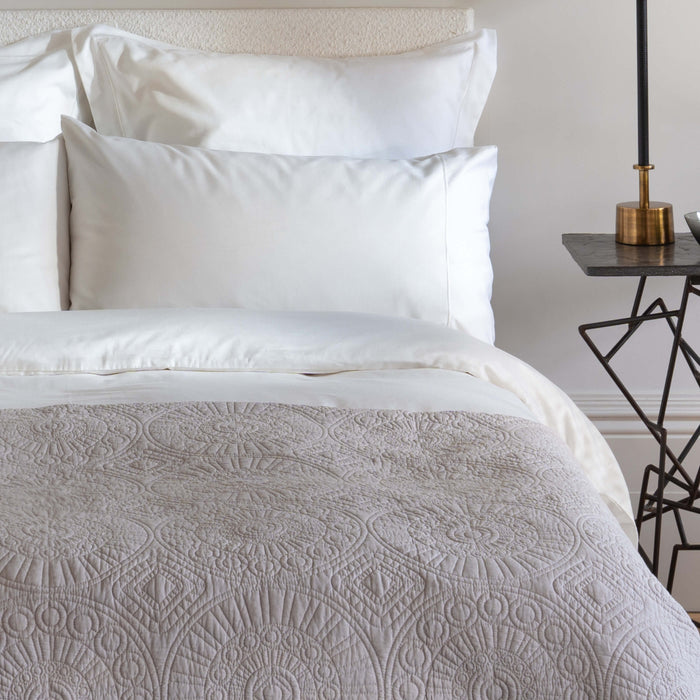 Light Stone Quilted Cotton Bedspread - summer, in a styled bedroom 2 | Soak and Sleep