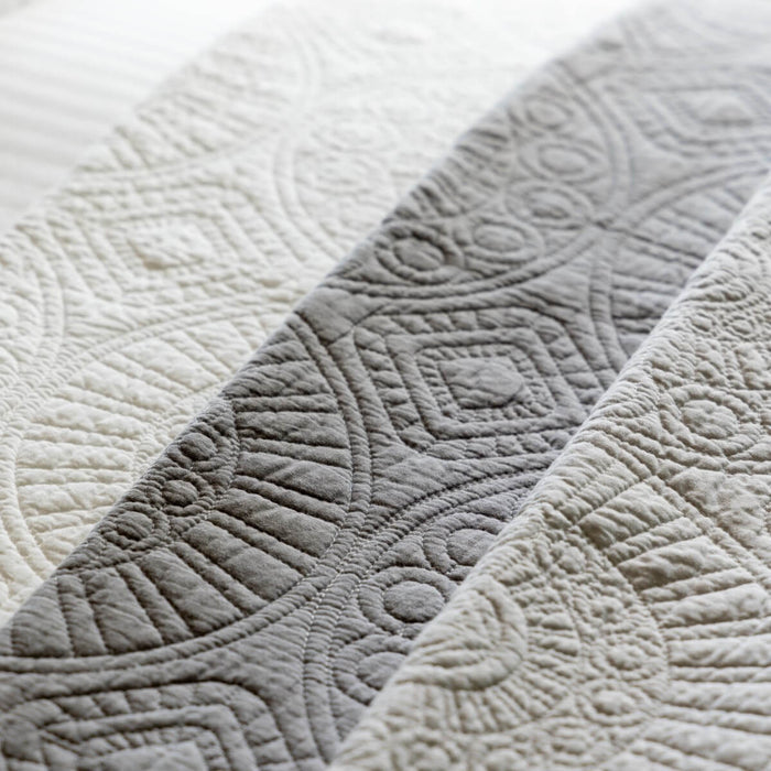 Light Stone Quilted Cotton Bedspread - summer, close-up detail 2 | Soak and Sleep