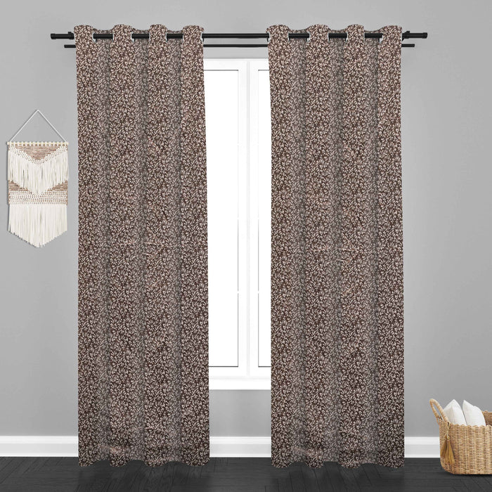 Lima  Floral Design Jaquard Fabric Curtain -Brown