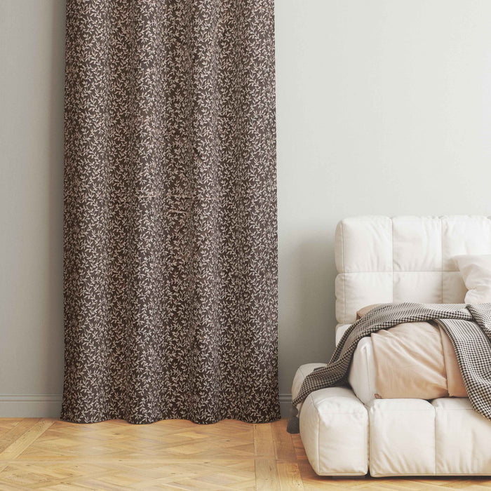 Lima  Floral Design Jaquard Fabric Curtain -Brown